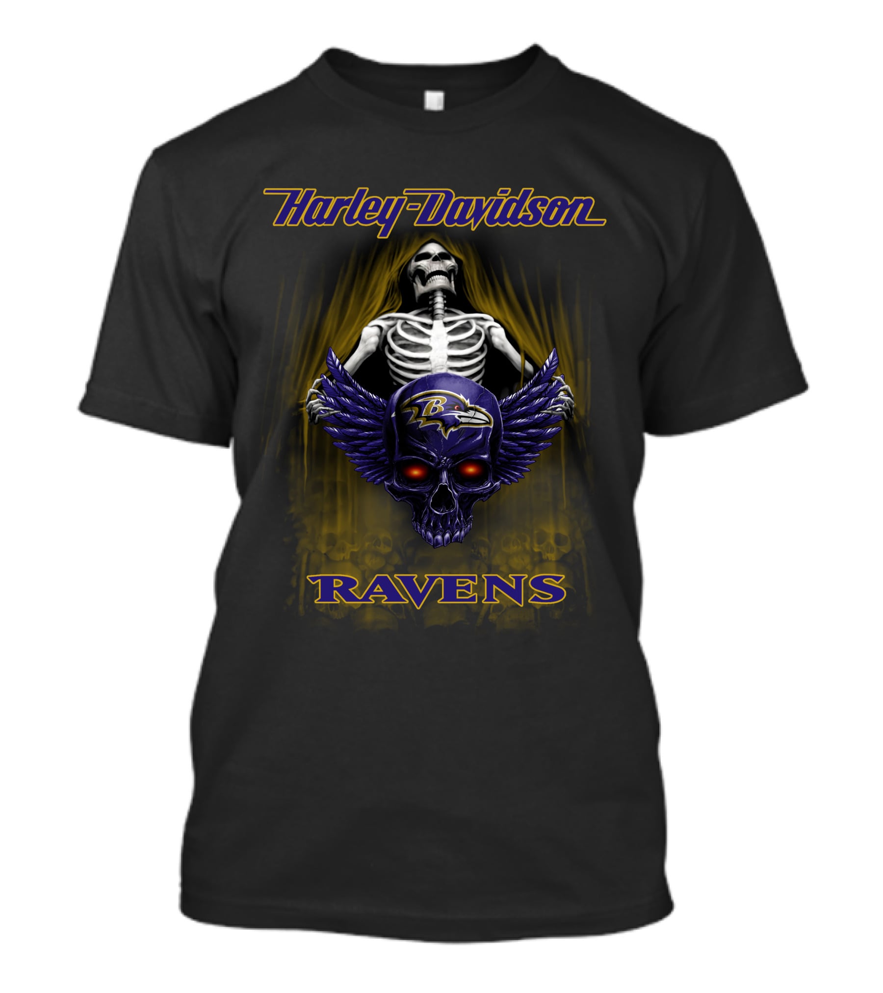 Harley Davidson Baltimore Ravens Skull Skeleton T-Shirt