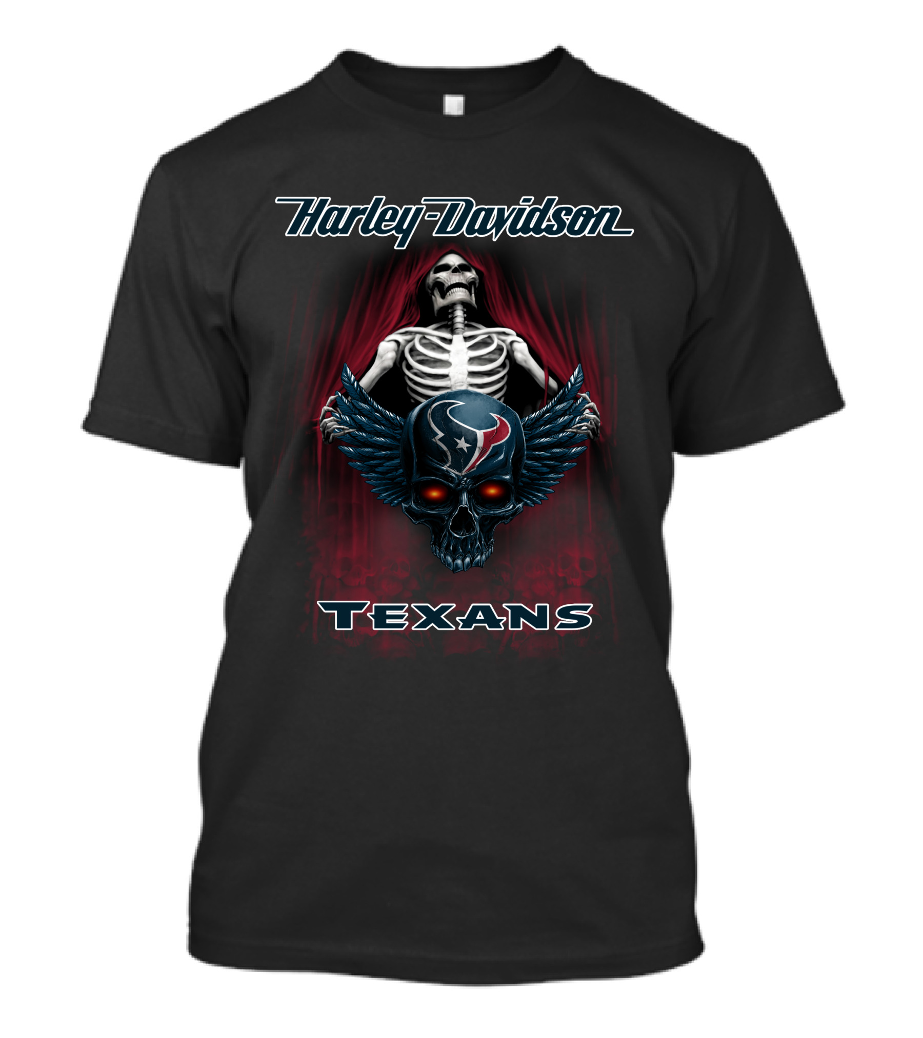 Harley Davidson Houston Texans Skeleton Skull Wings T-Shirt