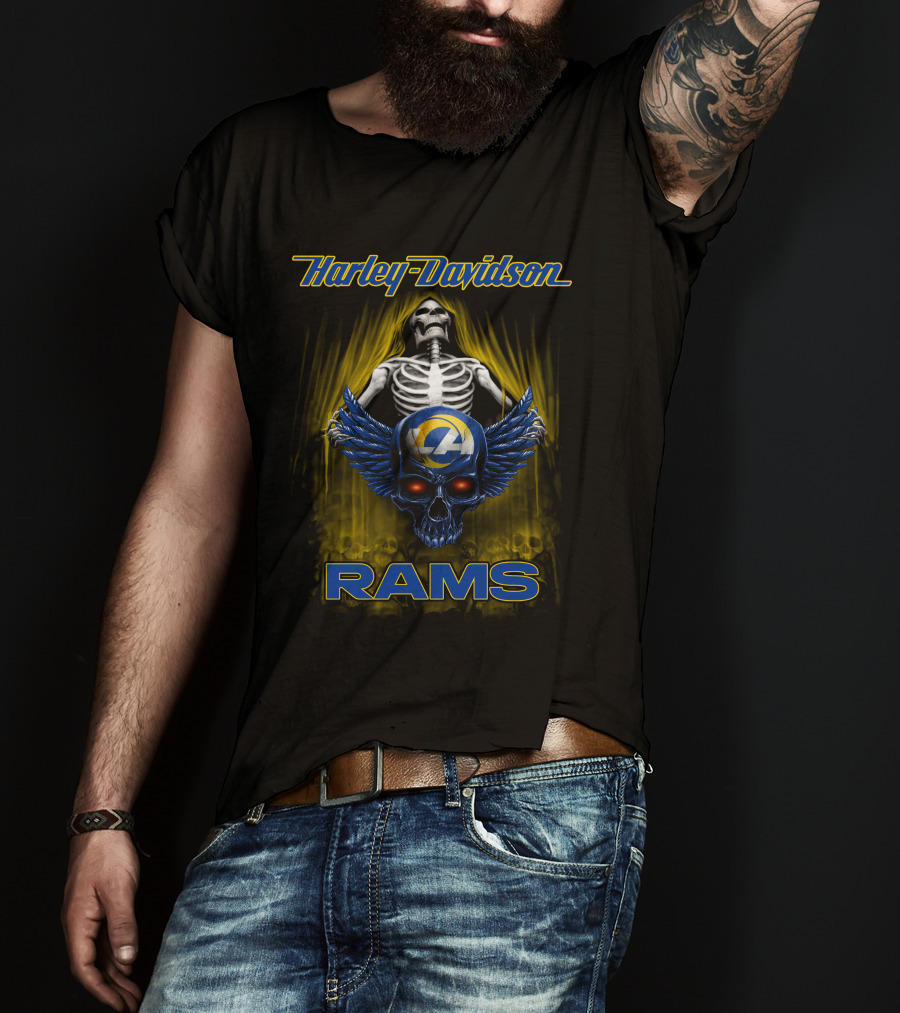 Harley Davidson Skeleton Skull Los Angeles Rams T-Shirt
