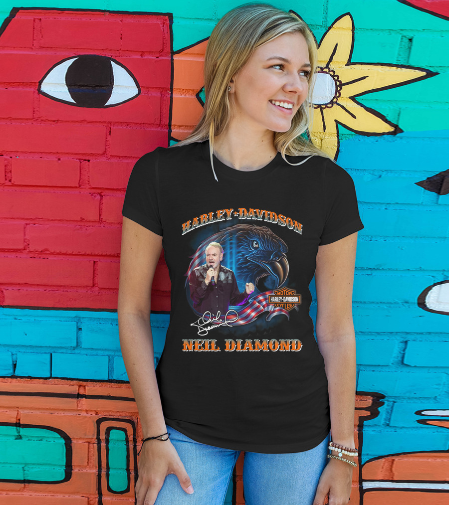Harley Davidson Eagle With Neil Diamond Signature T-Shirt