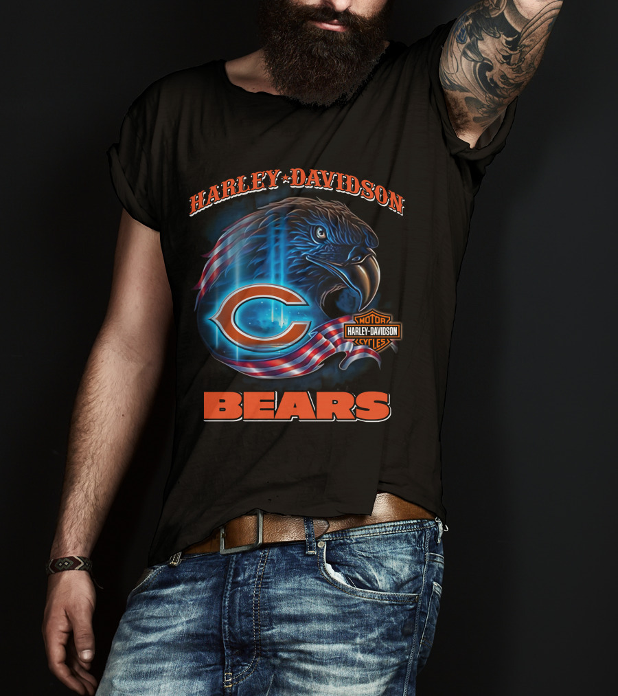 Harley Davidson Chicago Bears Eagle Motorcycle Cycles T-Shirt