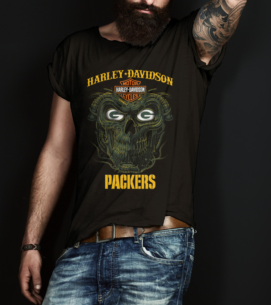 Harley Davidson Green Bay Packers G Skull T-Shirt