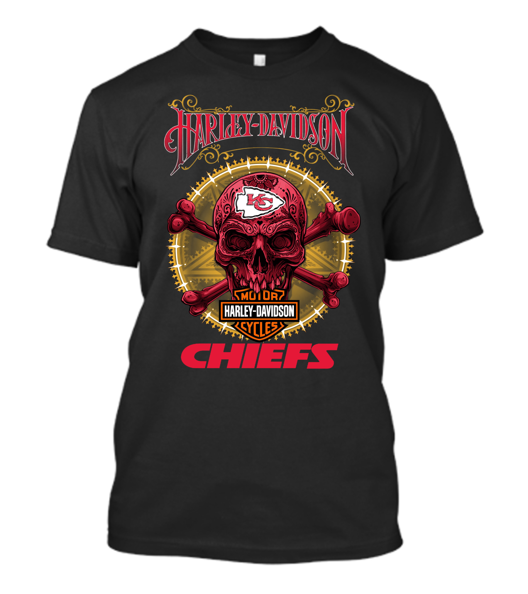 Harley Davidson Kansas City Chiefs Skull Nfl Collaboration T-Shirt