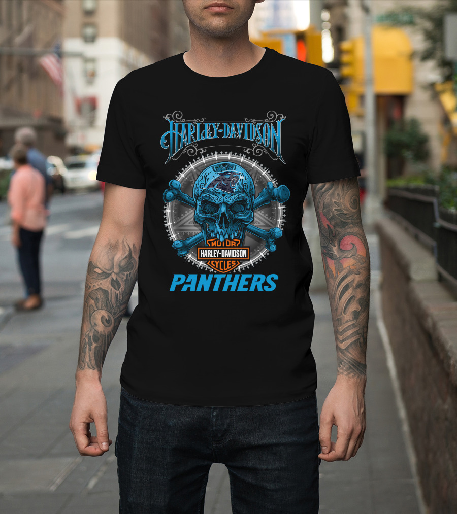 Harley Davidson Motor Cycles Panthers Skull T-Shirt