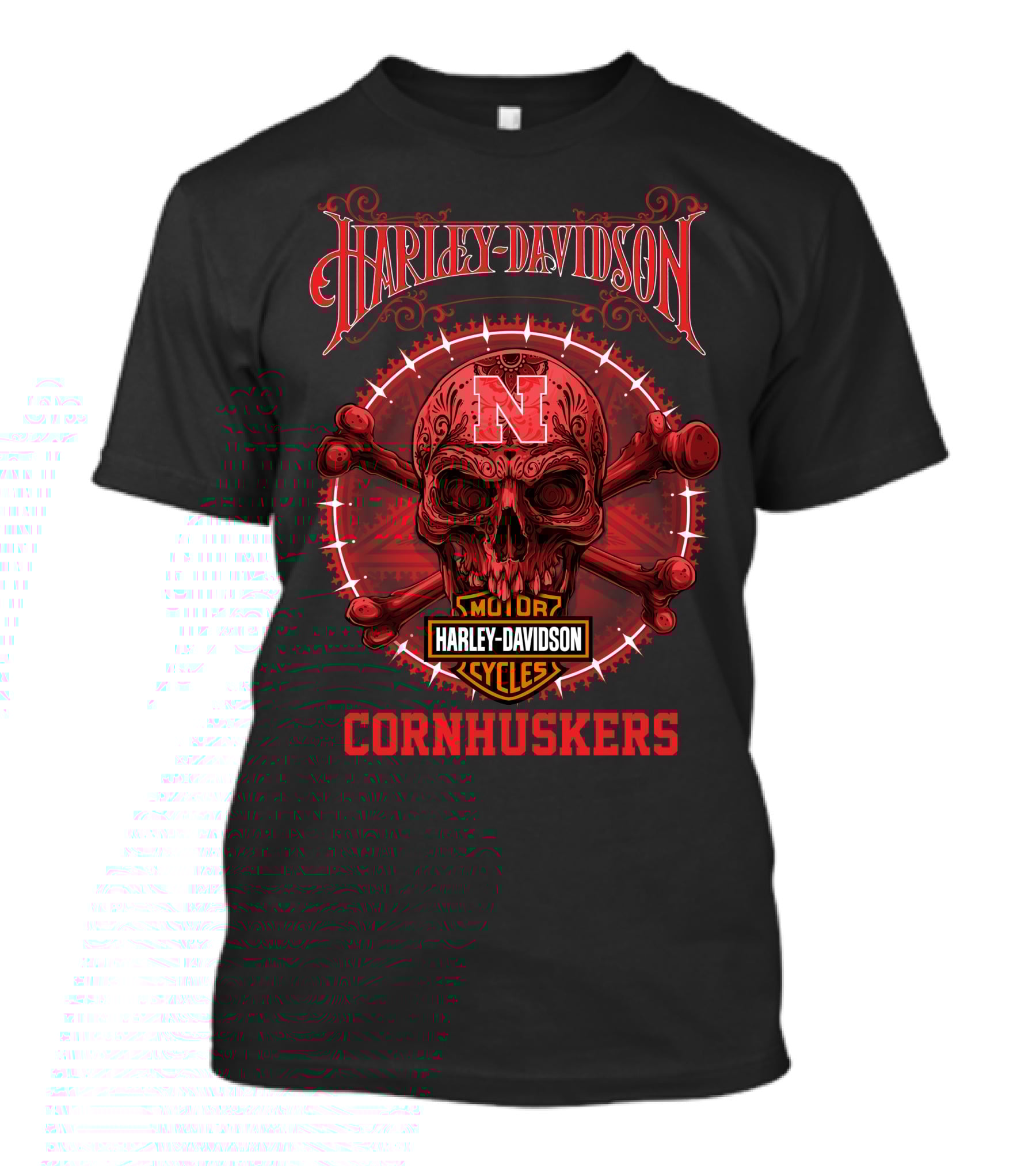 Harley Davidson Nebraska Cornhuskers Skull Motor Cycles T-Shirt