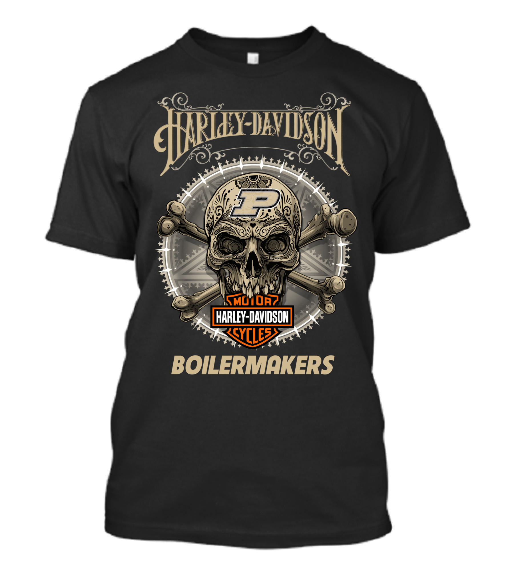 Harley Davidson Purdue Boilermakers Skull Motor Cycles T-Shirt