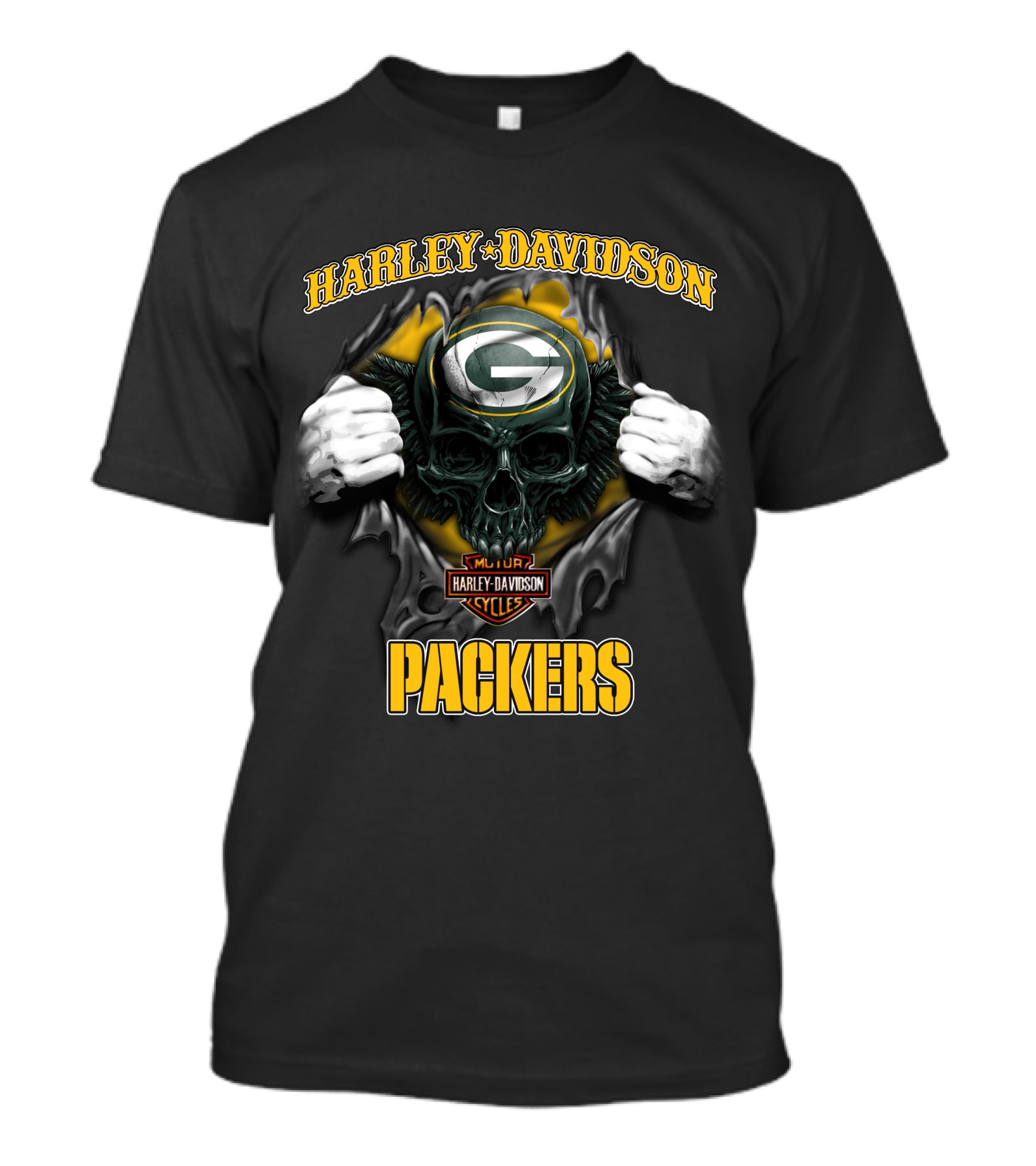 Harley Davidson Green Bay Packers Skull Cycles T-Shirt
