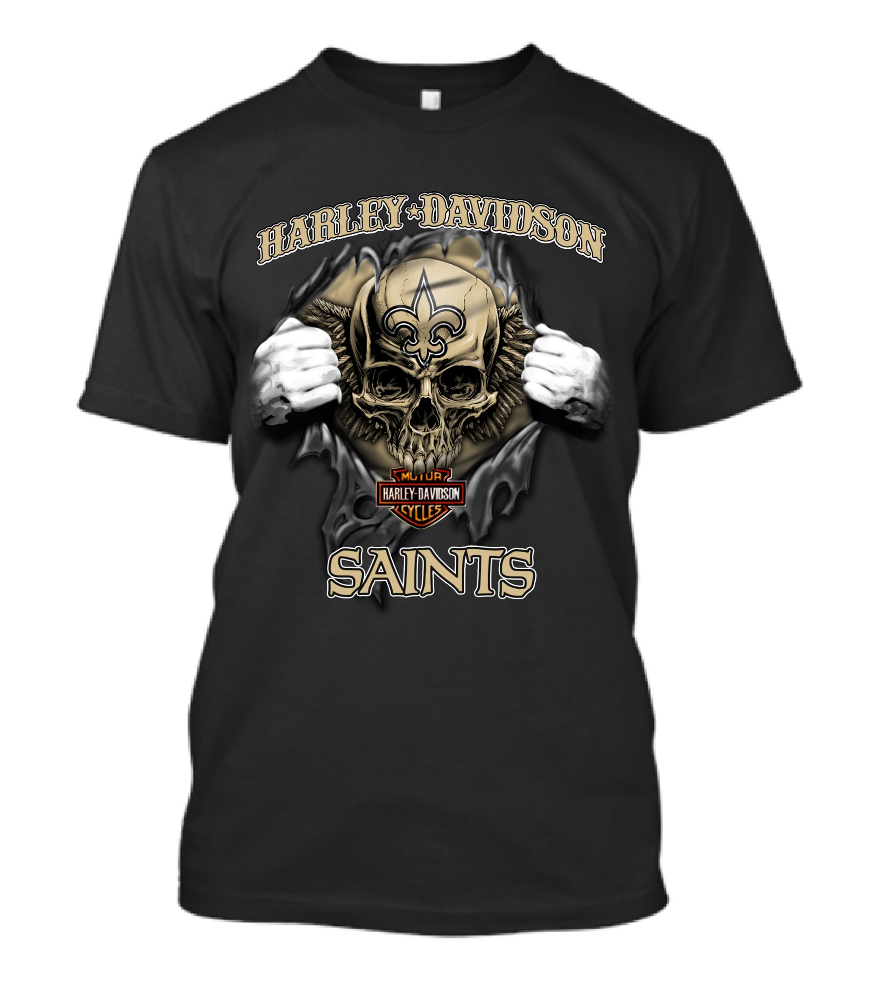 Harley Davidson Saints Skull Nfl New Orleans T-Shirt