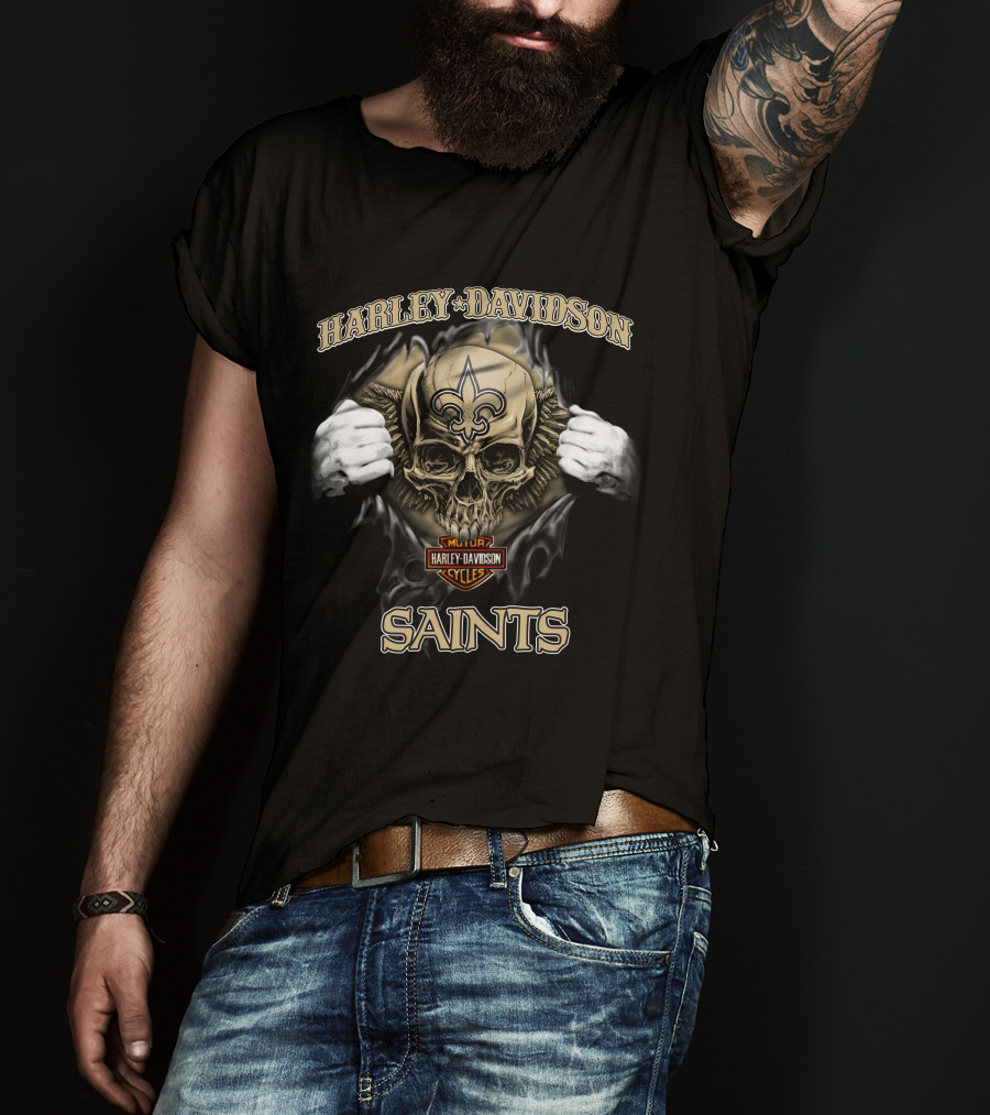 Harley Davidson Saints Skull Nfl New Orleans T-Shirt