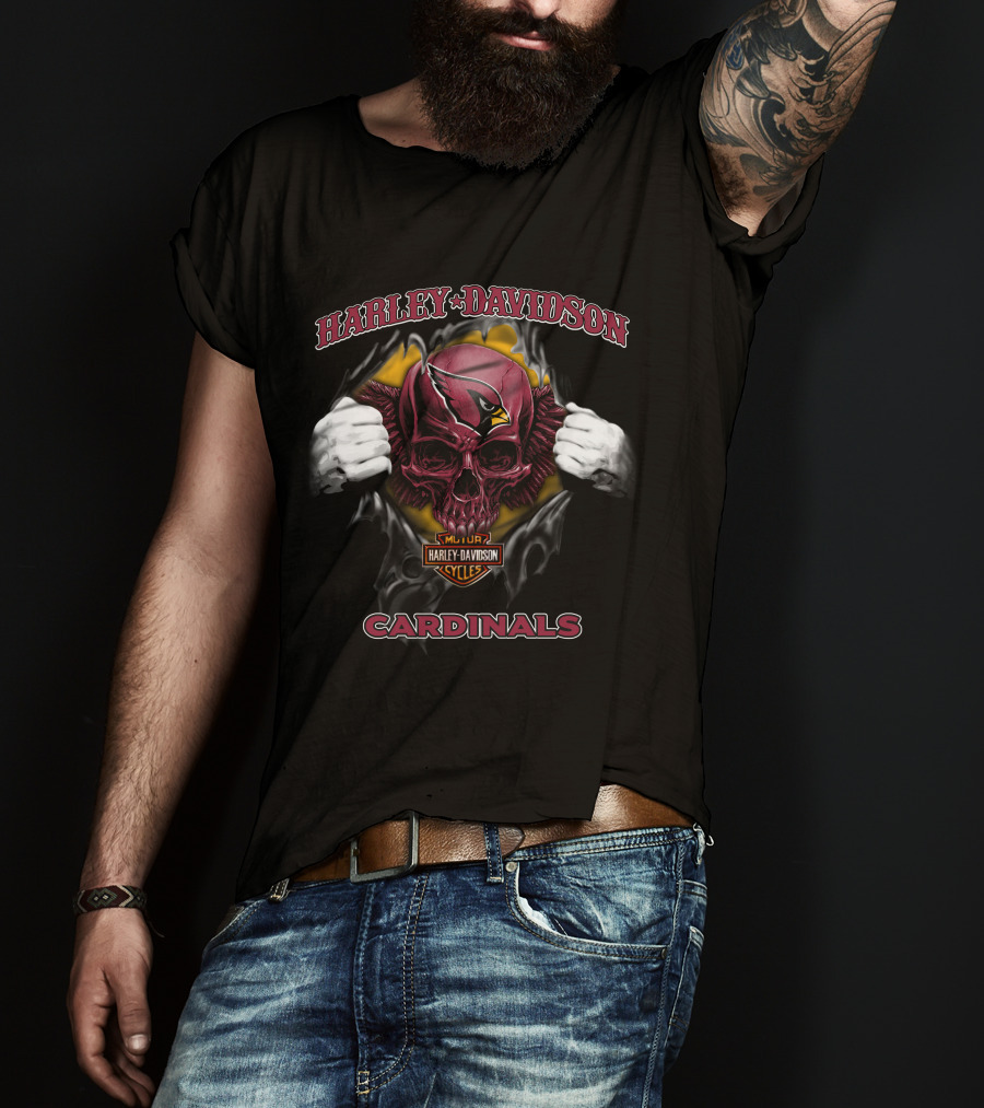 Harley Davidson Arizona Cardinals Skull Nfl T-Shirt