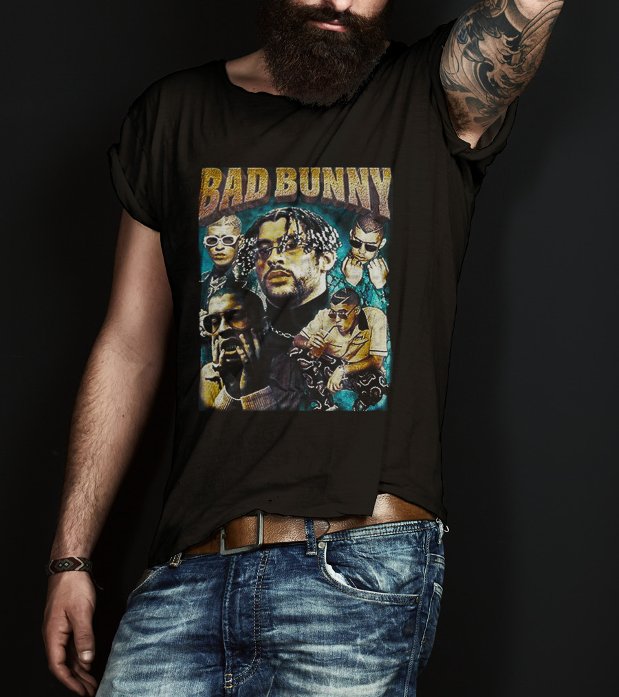 BAD BUNNY Multi-Image Portrait Collage Fan T-Shirt