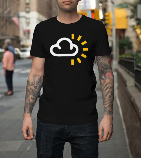 Shirt: Cloudy With Sun Weather Symbol Icon Yellow Sunrays White Cloud T-Shirt Cloudy With Sun Weather Symbol Icon Yellow Sunrays White Cloud T-Shirt