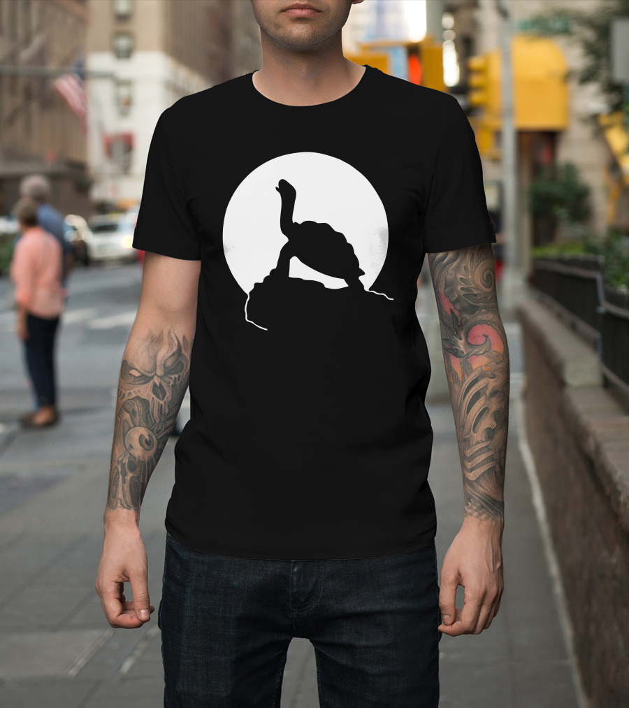 Howling Turtle Silhouette with Full Moon Background T-Shirt