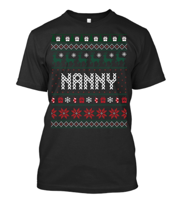Nanny Ugly Christmas Sweater Pattern With Reindeer And Snowflakes T-Shirt