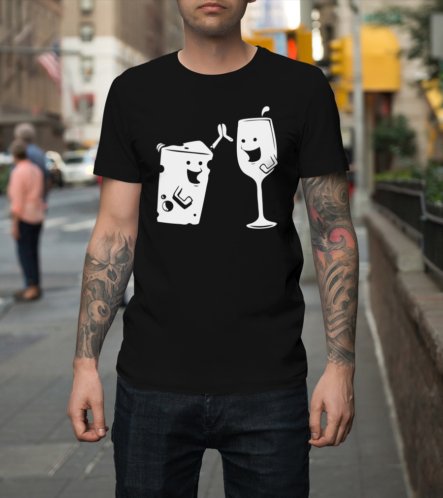 Wine and Cheese Toasting with Joyful Expressions T-Shirt