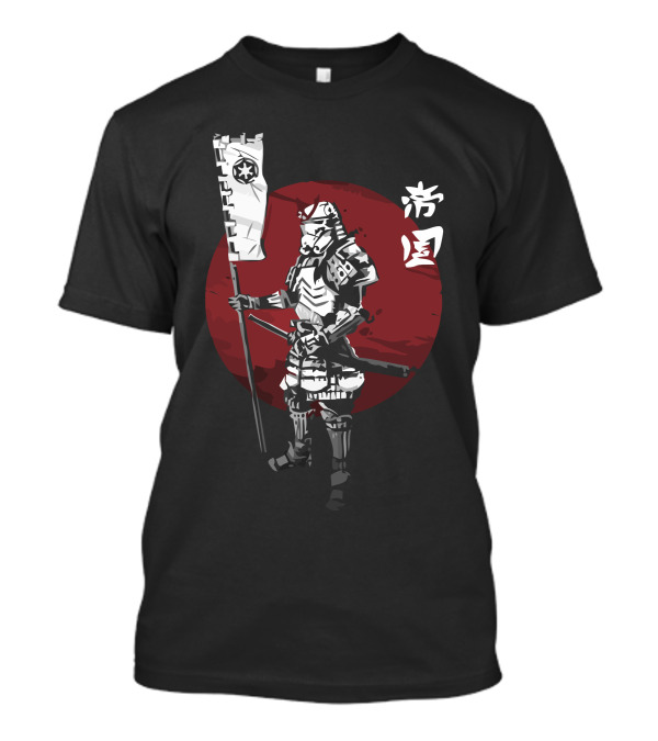 Samurai Empire Warrior With Flag And Red Circle Background T-Shirt