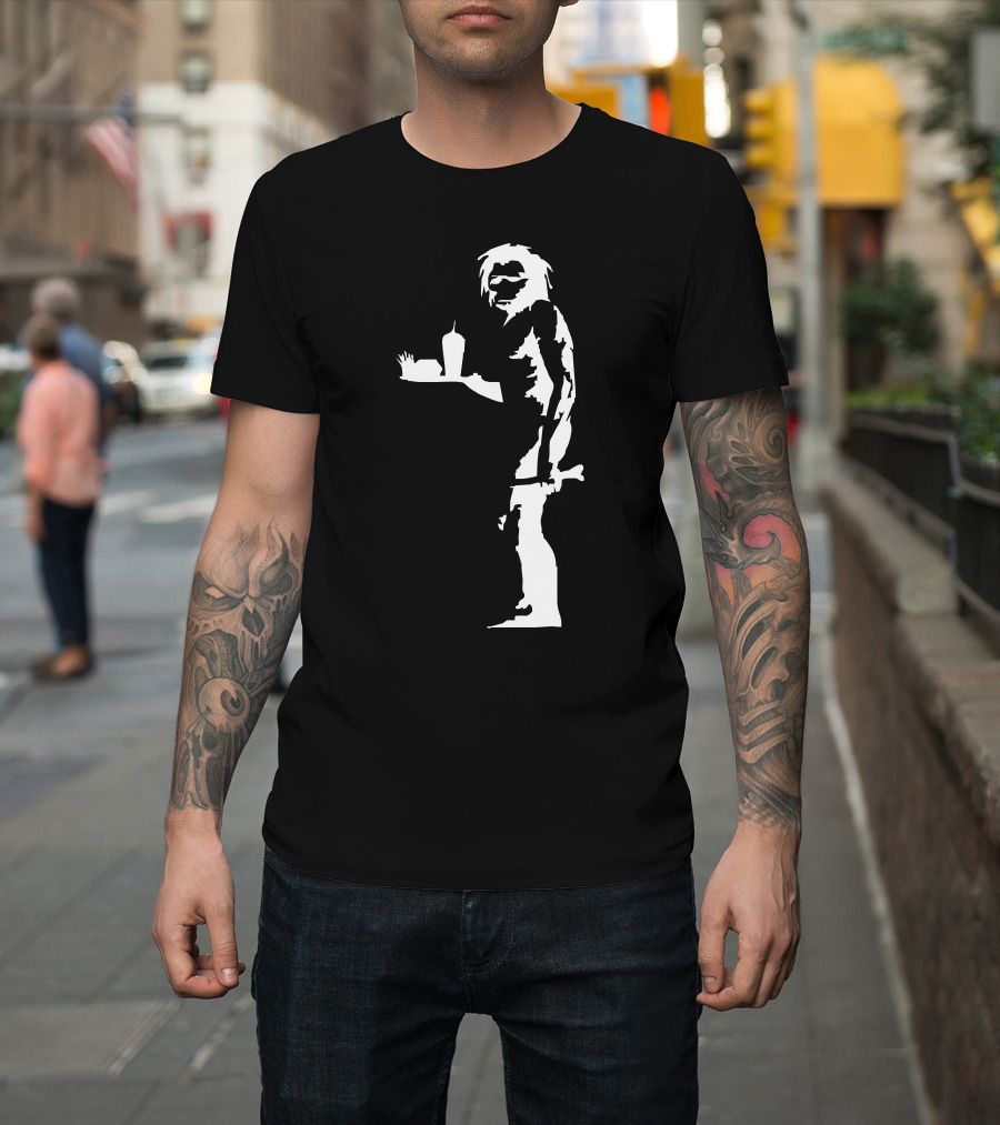Stabilitees Banksy Graffiti Caveman With Junk Food Stencil T-Shirt