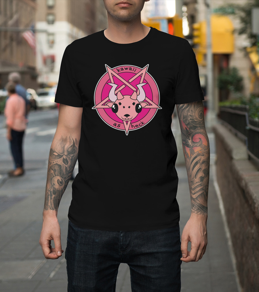 Kawaii As Heck Cute Pink Goat Pentagram T-Shirt