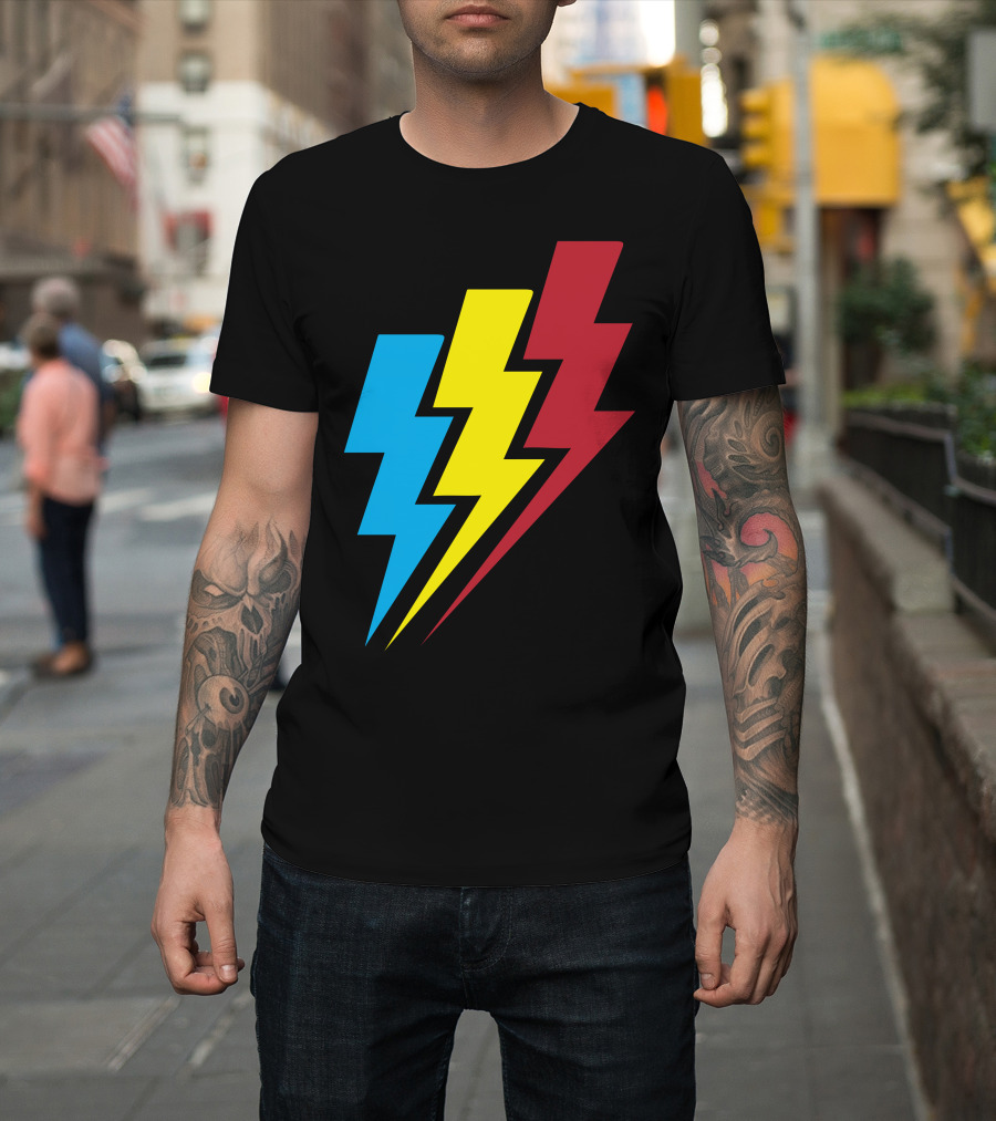 Lightning Bolt Trio in Blue Yellow Red T-Shirt