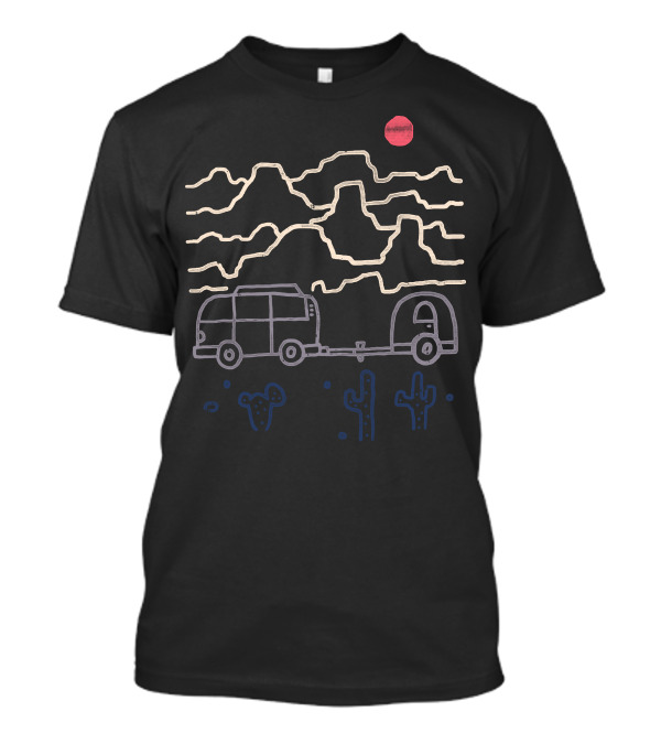 Van In Desert Landscape With Cactus And Red Sun T-Shirt