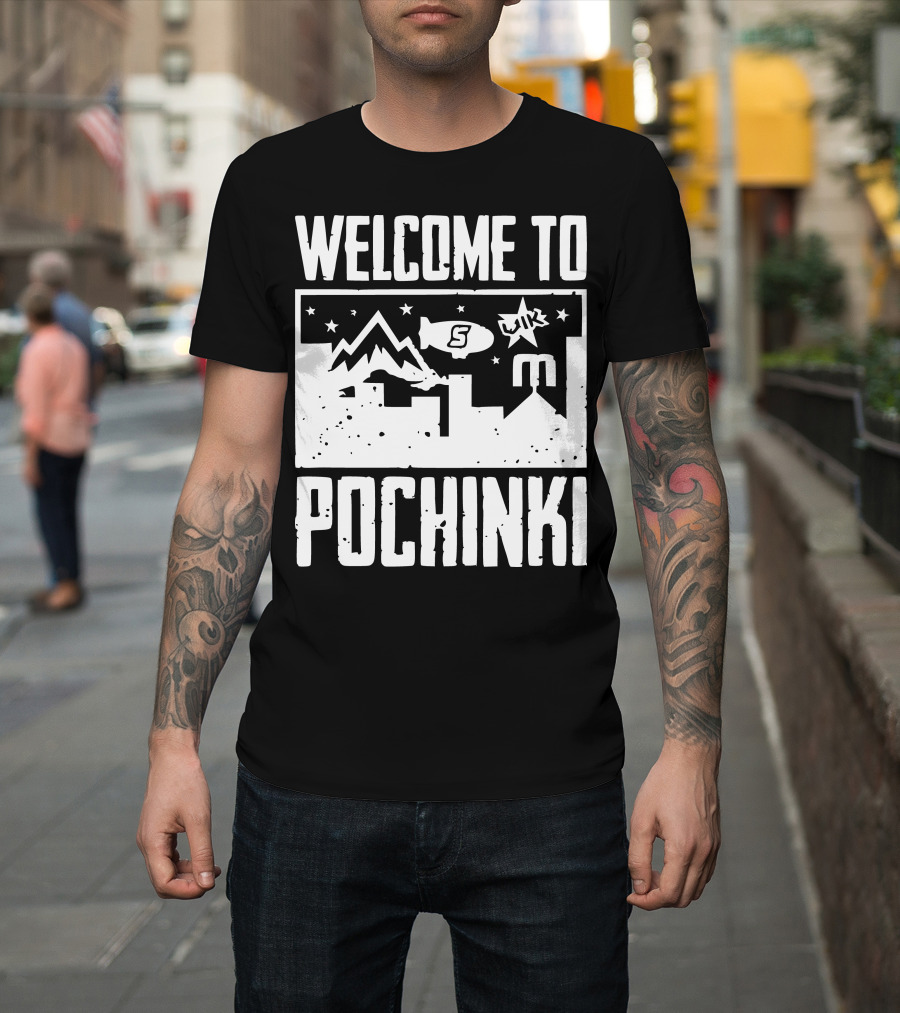 Welcome To Pochinki Skyline Stars Mountain Blimp T-Shirt