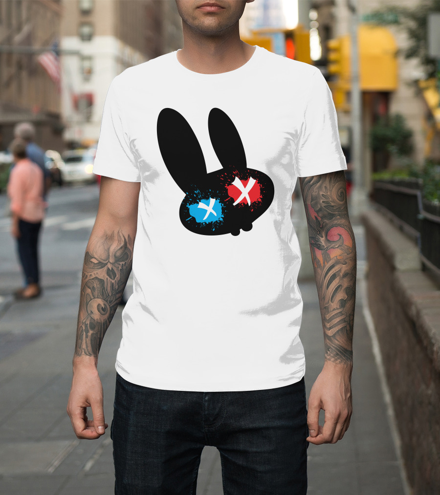 Emo Hype Rabbit Red and Blue X-Eyed Splatter T-Shirt