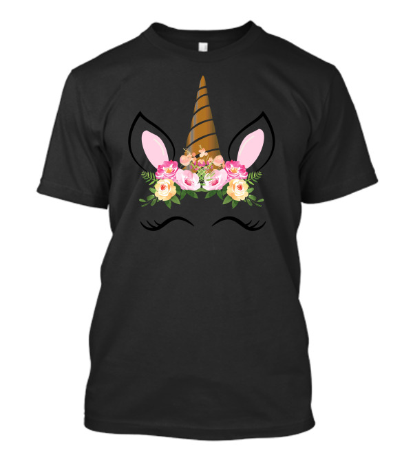 Bohemian Cute Magical Boho Unicorn Face With Floral Crown T-Shirt