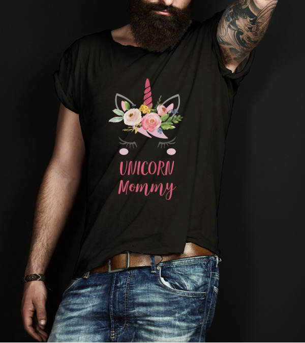 Unicorn Mommy Boho Pink Floral Headband T-Shirt