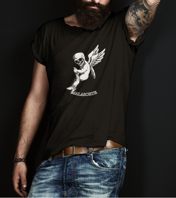 Malasorte Winged Skull Cherub With Dagger T-Shirt