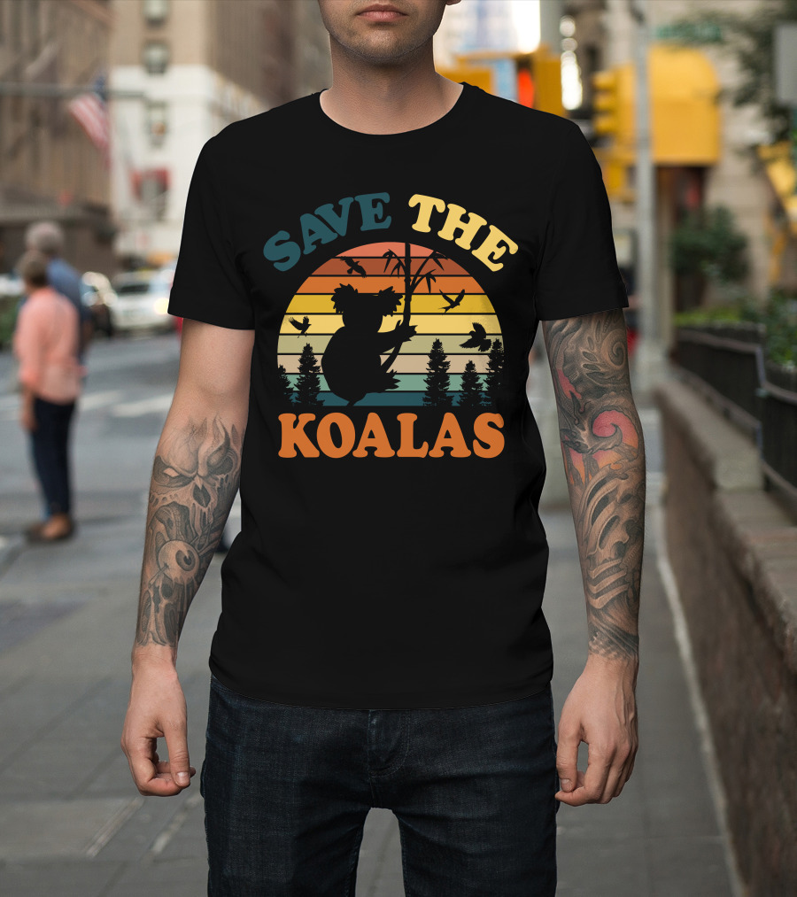 Save The Koalas Sunset Silhouette with Trees and Birds T-Shirt