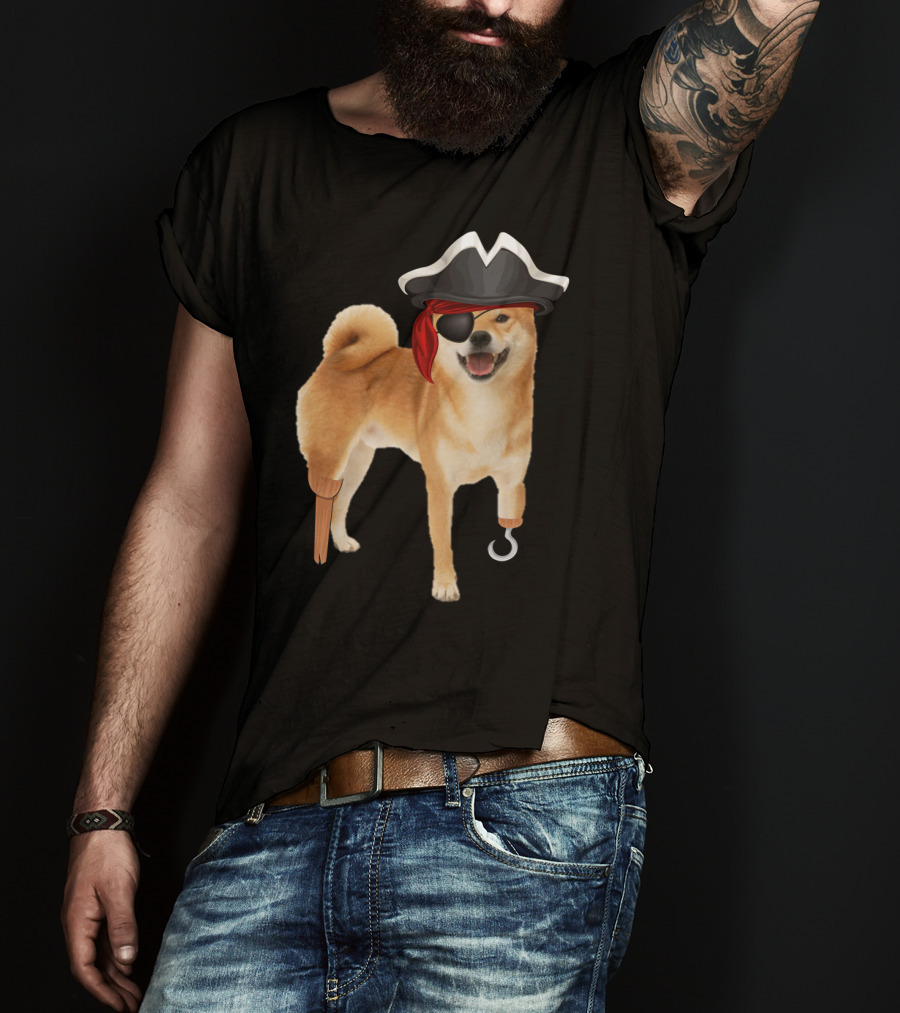 Shiba Inu Pirate With Hook And Peg Leg For Halloween Dog Lovers T-Shirt