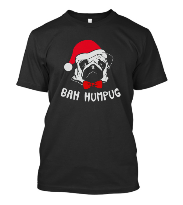 Bah Humpug Christmas Pug Wearing Santa Hat And Bow Tie T-Shirt