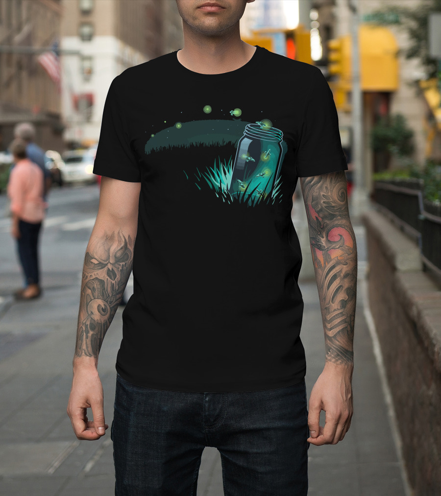 Lightning Bugs in Mason Jar Glow in Night Garden T-Shirt