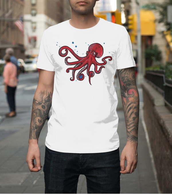 Shirt: Octospelled Octopus Enchantment with Colorful Red Tentacle Swirls T-Shirt Octospelled Octopus Enchantment with Colorful Red Tentacle Swirls T-Shirt