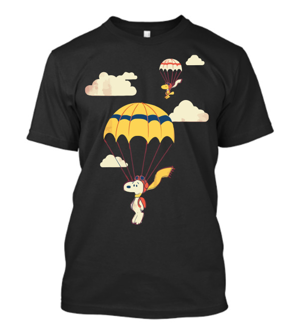 Snoopy Parachute Adventure With Woodstock In The Clouds T-Shirt
