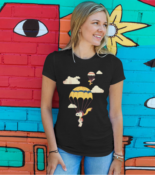 Snoopy Parachute Adventure With Woodstock In The Clouds T-Shirt