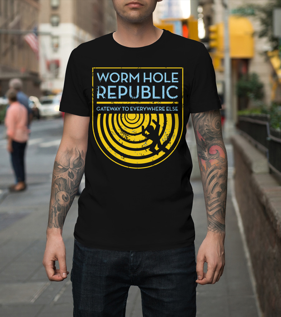 Worm Hole Republic Gateway to Everywhere Else Concentric Circles and Figure T-Shirt