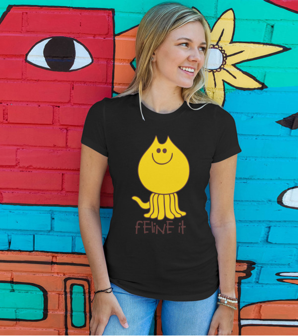 Feline It Cute Happy Yellow Cat Squid Hybrid T-Shirt