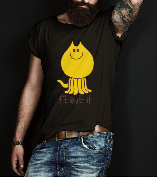 Feline It Cute Happy Yellow Cat Squid Hybrid T-Shirt