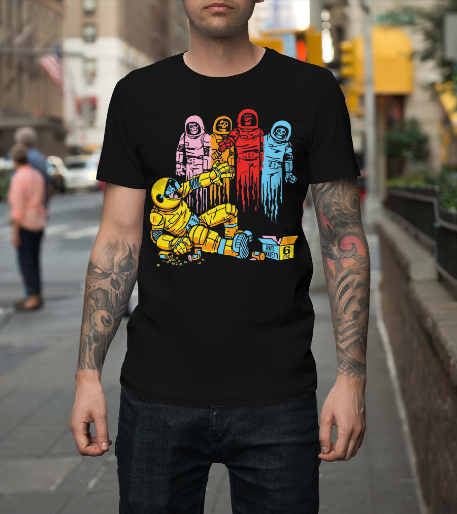 Check Out The Awesome Anti Anxiety 6 Pac Skeleton Astronauts T-Shirt
