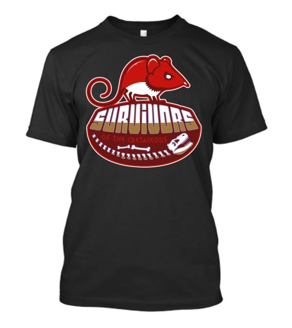 Survivors Of The Cretaceous History League Mouse Dinosaur Bones Retro Badge T-Shirt