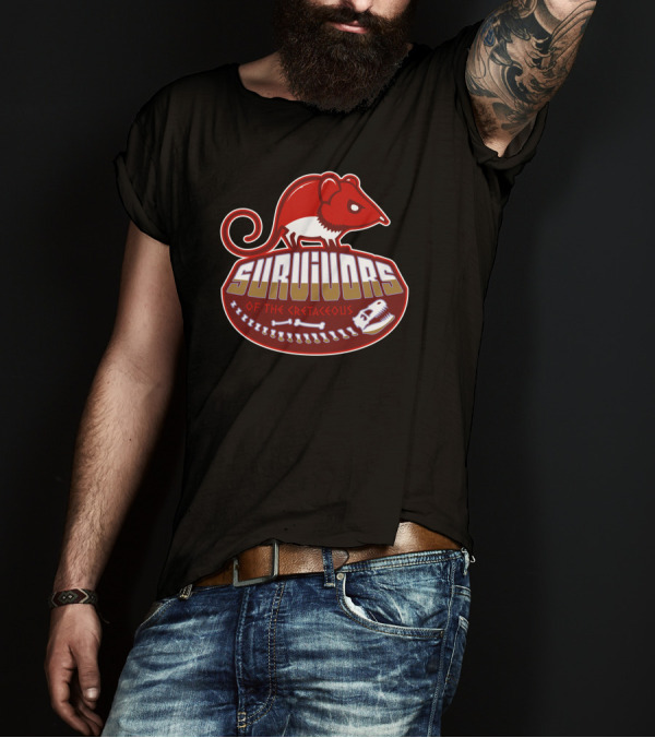 Survivors Of The Cretaceous History League Mouse Dinosaur Bones Retro Badge T-Shirt