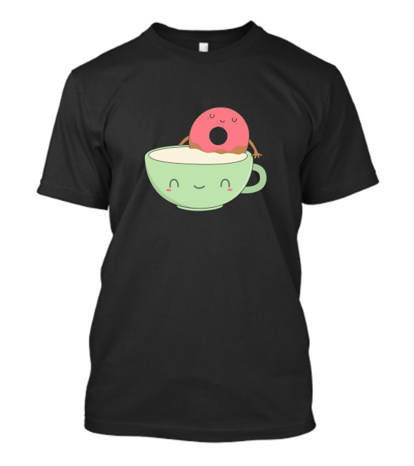 Cute Coffee Donut Smiling Cup And Happy Pink Pastry T-Shirt