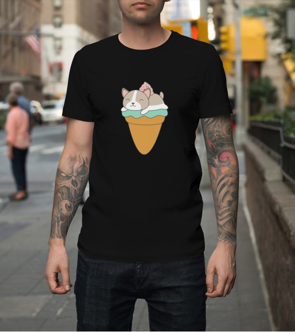 Shirt: Kawaii Dog Sleeping on Ice Cream Cone with Whipped Topping T-Shirt Kawaii Dog Sleeping on Ice Cream Cone with Whipped Topping T-Shirt