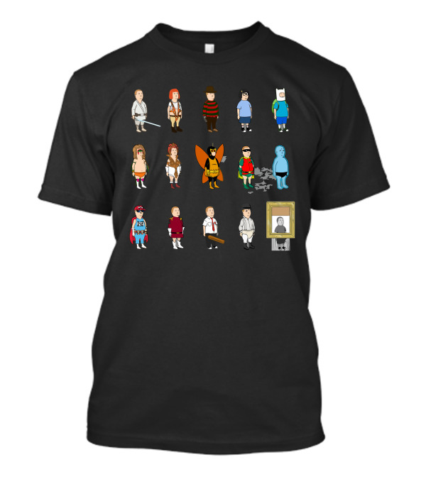 Flock Of Bobbys Star Wars And Adventure Time With Superheroes And Villains Characters T-Shirt