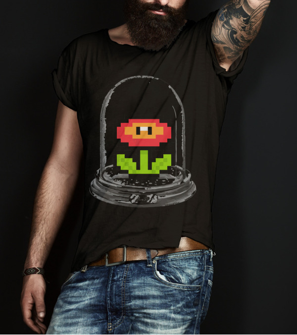 Rare Flower Pixelated Under Glass Dome T-Shirt