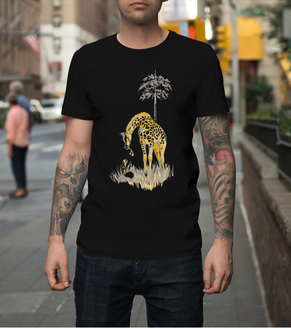 Shirt: Help From Above Giraffe Interacting with Snake Under Tree T-Shirt Help From Above Giraffe Interacting with Snake Under Tree T-Shirt