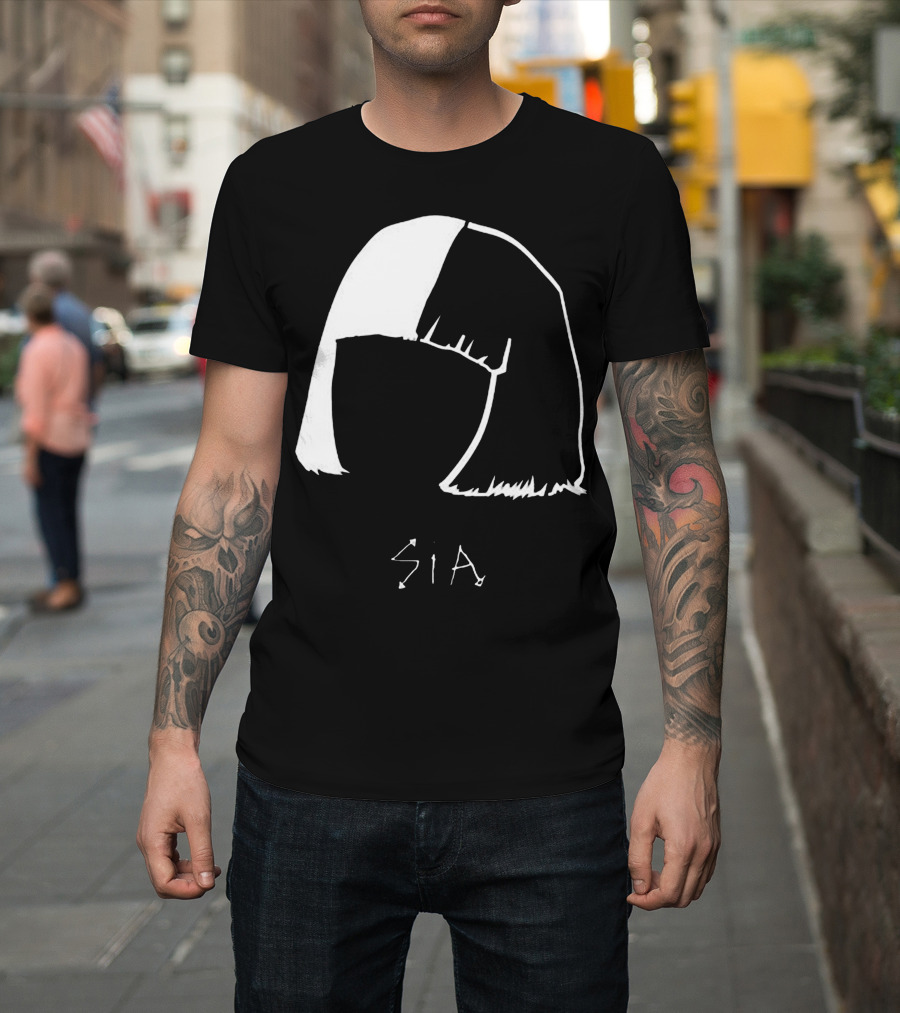 Sia Iconic Half-Black Half-White Bob Hair Enigma T-Shirt