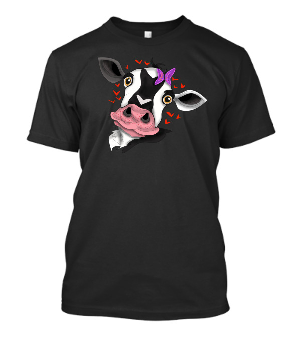 Sweet Mini Cow With Hearts And Purple Bow T-Shirt