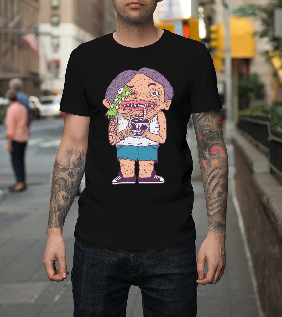 Coffeeshake Zombie Character with Coffee Skull and Tattoos T-Shirt
